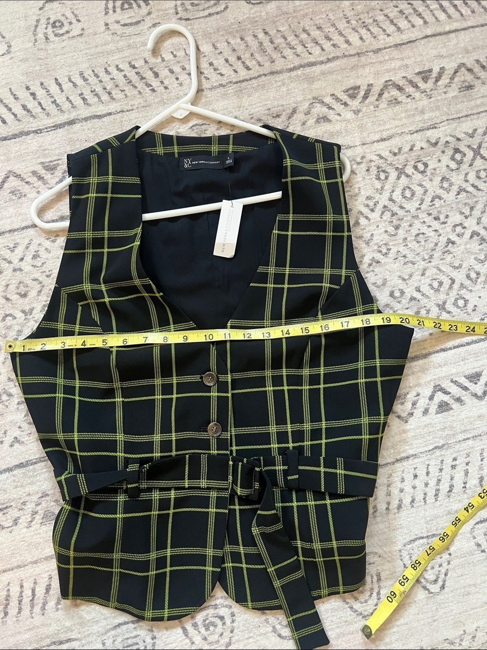 New York & Company Black Vest with Lime Green Windowpane - Picture 4 of 6